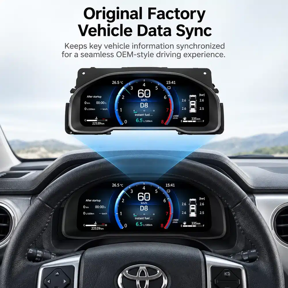 Toyota Tundra 2015 2019 Digital Cluster Vehicle Data Sync Ui 01 Toyota Tundra dashboard image showing original factory vehicle data sync concept with the digital cluster mounted in the