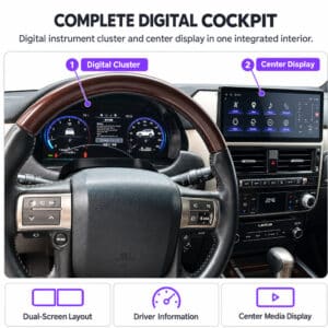 Lexus GX460 Innenraum mit dem installierten digitalen Kombiinstrument hinter dem Lenkrad und dem zentralen Infotainment-Display